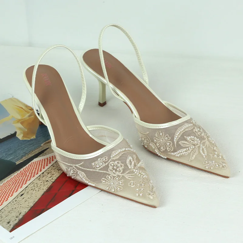 Embroidered Mesh Slingback High Heel Sandals for Women Designer Shoes Elegant Chic Style Ivory Elegant Style Wedding Party Pumps
Embroidered Mesh Slingback High Heel Sandals for Women Designer Shoes Elegant Chic Style Ivory Elegant Style Wedding Party Pumps