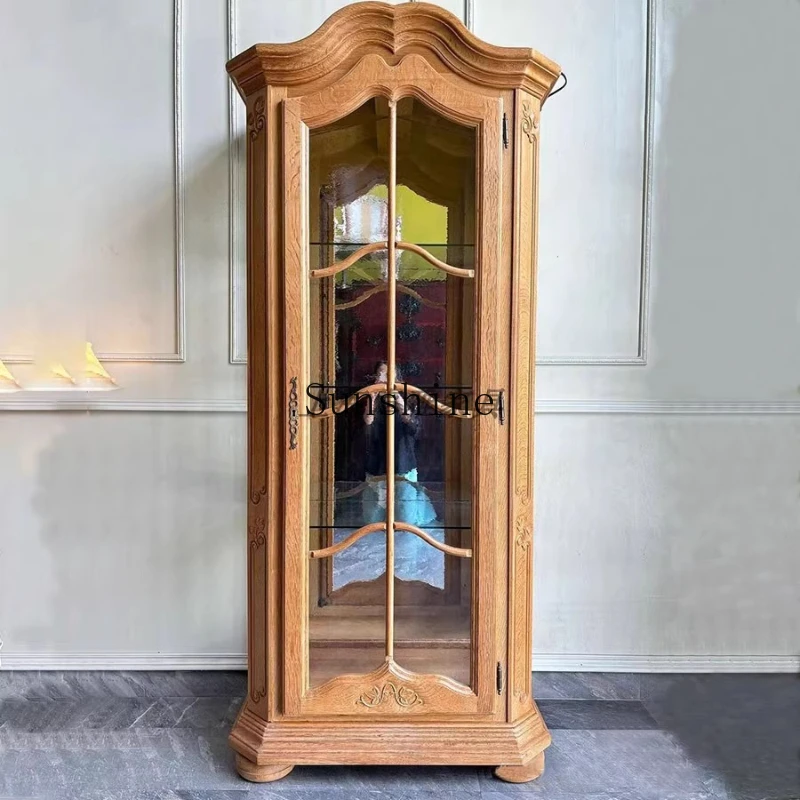 European retro solid wood old display classical glass single door TV side cabinet
European retro solid wood old display classical glass single door TV side cabinet