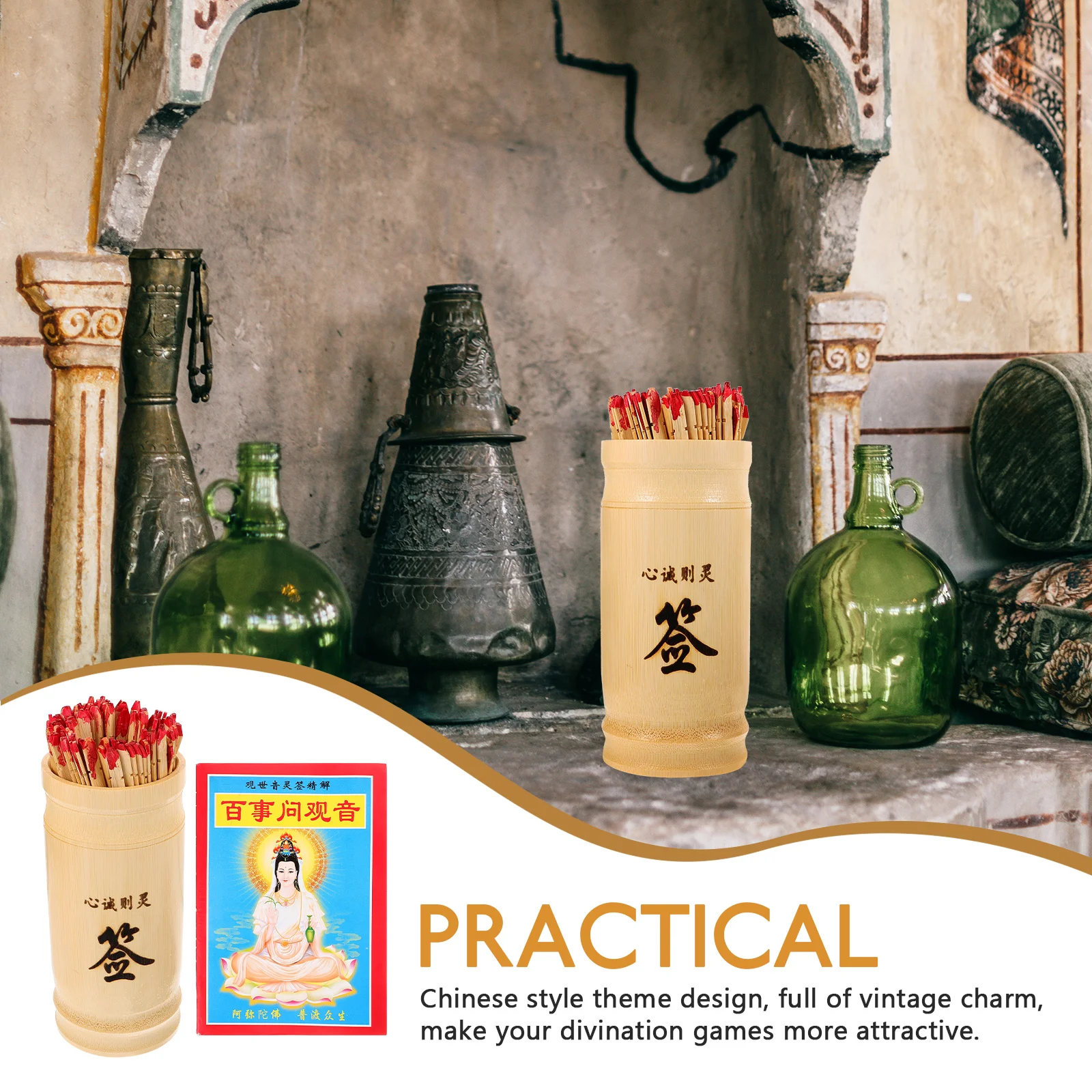 Lottery Container Temple Supplies Chinese Fortune Sticks with Booklet Wooden Divination Bucket Paper Authentic Supply
Lottery Container Temple Supplies Chinese Fortune Sticks with Booklet Wooden Divination Bucket Paper Authentic Supply