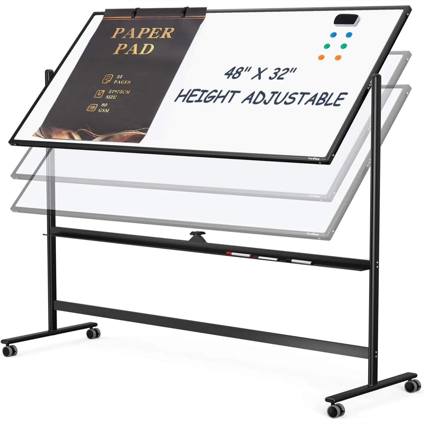 48" x 32" Double Sided Mobile Whiteboard on Wheels with Flip Chart Holders and Paper Pad for Office Classroom
48" x 32" Double Sided Mobile Whiteboard on Wheels with Flip Chart Holders and Paper Pad for Office Classroom