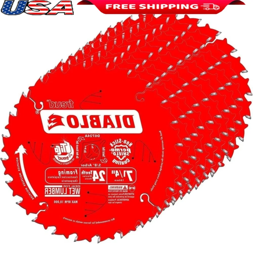 Diablo D0724A 7-1/4" 24T Circular Saw Framing Blade Carbide Construction Kerf 0.059 inch Ideal Engineered Wood Cutting
Diablo D0724A 7-1/4" 24T Circular Saw Framing Blade Carbide Construction Kerf 0.059 inch Ideal Engineered Wood Cutting