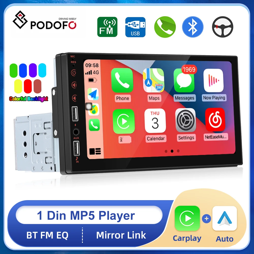 Универсальный автомобильный стерео-радиоприемник Podofo, 7 дюймов, 1DIN, беспроводной Автомобильный плеер Carplay, Android, Mirror-Link, Bluetooth, FM, автомобильный MP5-плеер
Универсальный автомобильный стерео-радиоприемник Podofo, 7 дюймов, 1DIN, беспроводной Автомобильный плеер Carplay, Android, Mirror-Link, Bluetooth, FM, автомобильный MP5-плеер