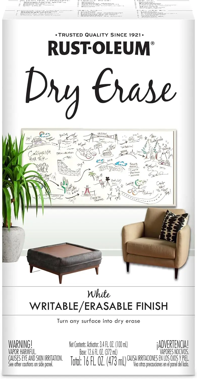 Dry Erase Brush-On Paint Kit, White - Smooth Glossy Writeable Surface for Walls, Doors, Craft Projects
Dry Erase Brush-On Paint Kit, White - Smooth Glossy Writeable Surface for Walls, Doors, Craft Projects