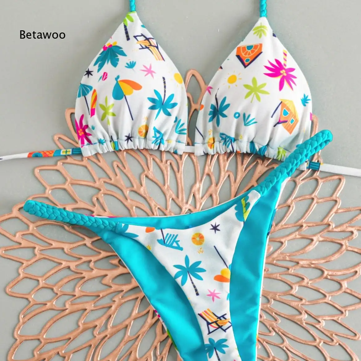 Set Summer Beach Element Print Halter Braided String High Cut
Set Summer Beach Element Print Halter Braided String High Cut
