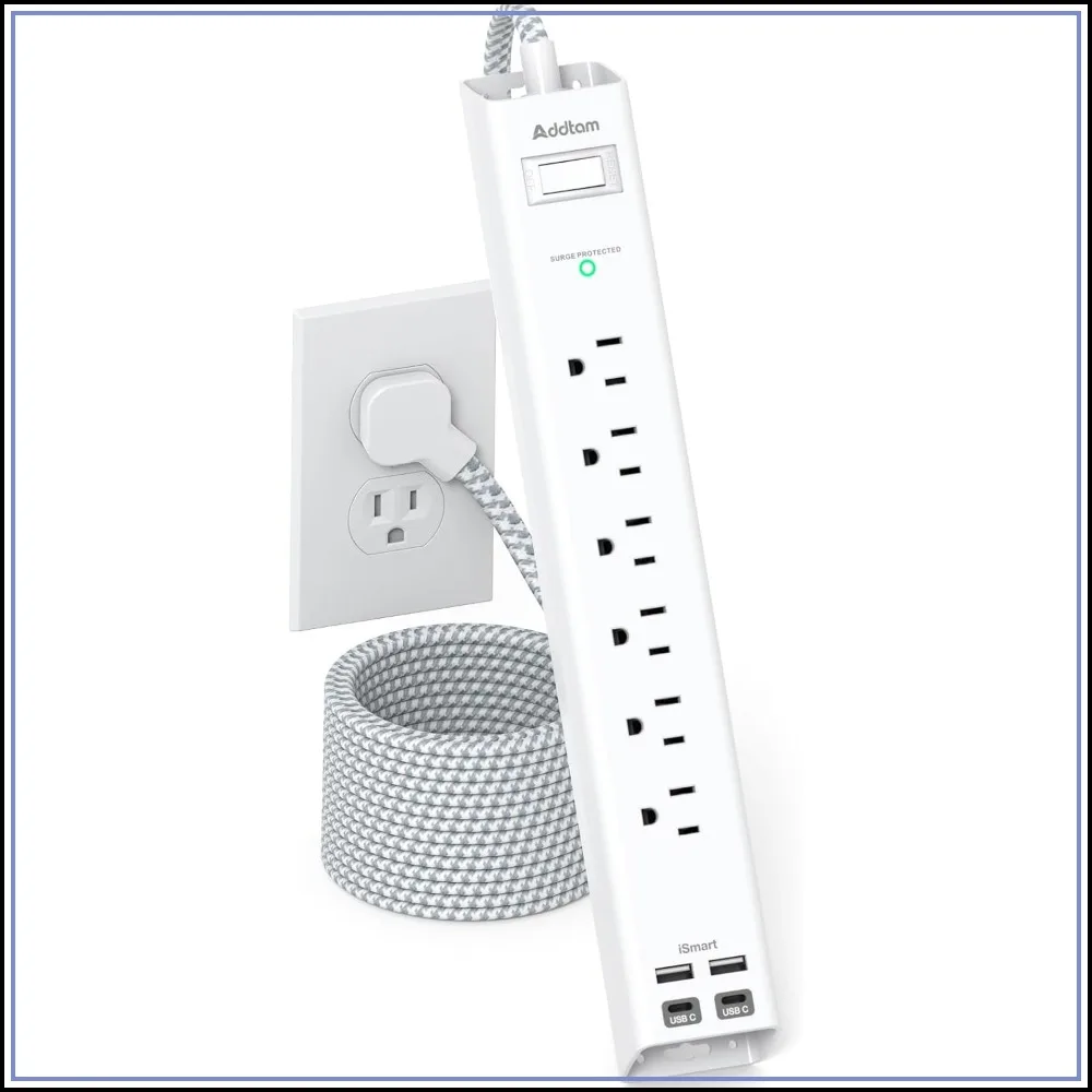 10ft Extension Cord Power Strip Surge Protector, 6 AC Outlets 4 USB (2 USB C), Flat Plug Wall Mount, Multi Plug Outlet Extender Desk Charging Station for Home Office Dorm
10ft Extension Cord Power Strip Surge Protector, 6 AC Outlets 4 USB (2 USB C), Flat Plug Wall Mount, Multi Plug Outlet Extender Desk Charging Station for Home Office Dorm