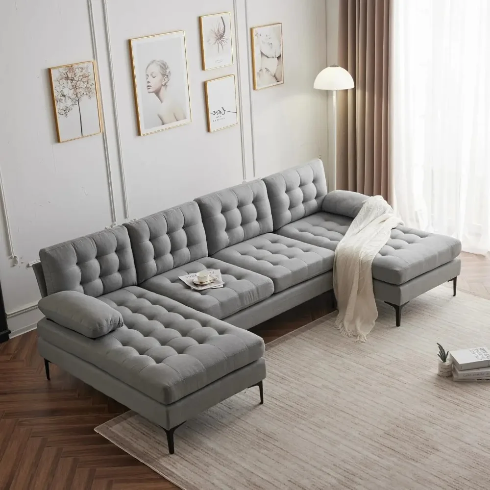 Sectional Sofa 110" U-Shape Sofa Couch Linen Fabric Upholstered with Double Chaises,Lattice Decorated,for Living Room, Apartment
Sectional Sofa 110" U-Shape Sofa Couch Linen Fabric Upholstered with Double Chaises,Lattice Decorated,for Living Room, Apartment