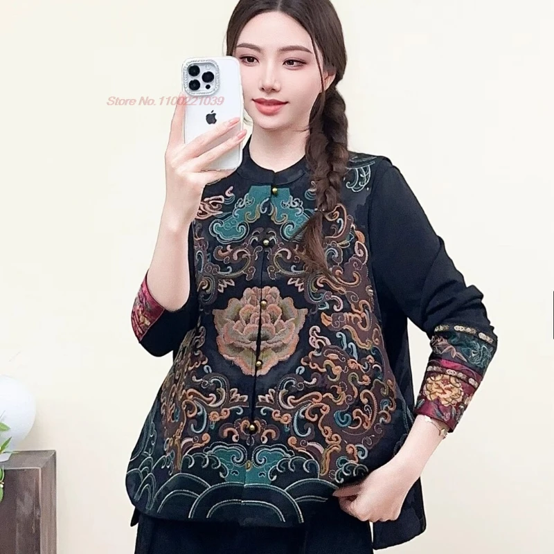 2026 national flower embroidery satin jacquard vest sleeveless jacket chinese hanfu tops traditional vintage stand collar gilet
2026 national flower embroidery satin jacquard vest sleeveless jacket chinese hanfu tops traditional vintage stand collar gilet