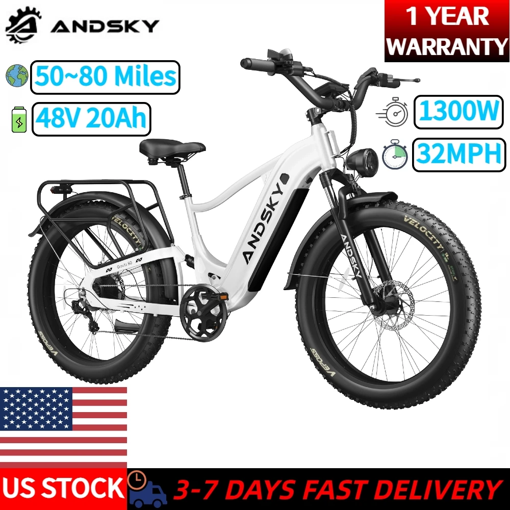 ANDSKY Gravita SO Electric Bike for Adults 48V 20Ah Battery Power Electric Bicycle 32MPH 26"x4" All-Terrain Fat Tires 1300W Motor City Commuter E-bike with Shimano 7-Speed Gears
ANDSKY Gravita SO Electric Bike for Adults 48V 20Ah Battery Power Electric Bicycle 32MPH 26"x4" All-Terrain Fat Tires 1300W Motor City Commuter E-bike with Shimano 7-Speed Gears