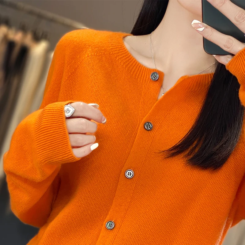 Oversized Women's Cardigan 100% Merino Wool O-neck Sweaters Long Sleeve Top Outerwear Simple Fashion Clothes For Women Promotion
Oversized Women's Cardigan 100% Merino Wool O-neck Sweaters Long Sleeve Top Outerwear Simple Fashion Clothes For Women Promotion