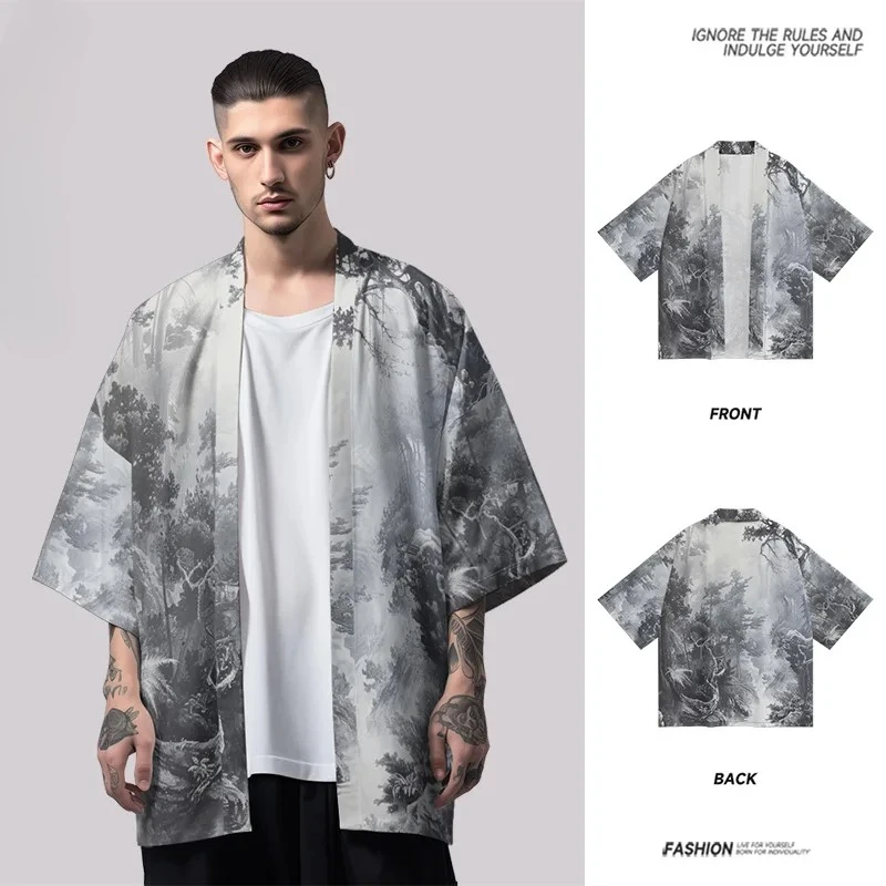 Мужской и женский кардиган Haori 2025, модное кимоно с лесным принтом юката, повседневный пляжный японский халат, большие размеры
Мужской и женский кардиган Haori 2025, модное кимоно с лесным принтом юката, повседневный пляжный японский халат, большие размеры