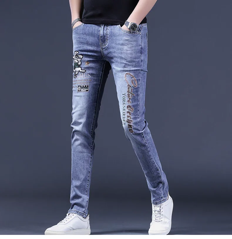 Summer 2024 Men's Slim Fit Elastic Jeans High Waist Long Pants Cotton Polyester Blend Wear Resistant Embroidered Trendy
Summer 2024 Men's Slim Fit Elastic Jeans High Waist Long Pants Cotton Polyester Blend Wear Resistant Embroidered Trendy