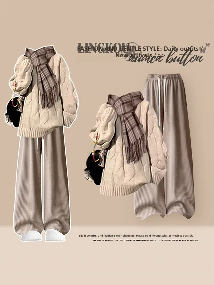 Anti-Aging Autumn Winter Knitted Sweater And Sports Pants Set for Women Casual Loose Fit High Waist Straight Leg Two-Piece Set
Anti-Aging Autumn Winter Knitted Sweater And Sports Pants Set for Women Casual Loose Fit High Waist Straight Leg Two-Piece Set