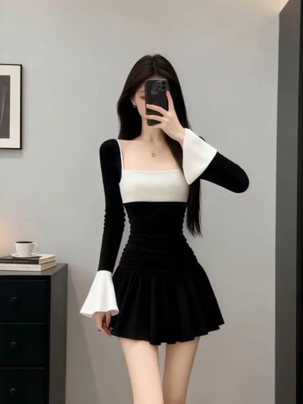 Elegant Black Contrast Color Block Square Collar Short A-Line Dress Women's Fashion Spring New Style Slimming Waist Cinched D...
Elegant Black Contrast Color Block Square Collar Short A-Line Dress Women's Fashion Spring New Style Slimming Waist Cinched D...