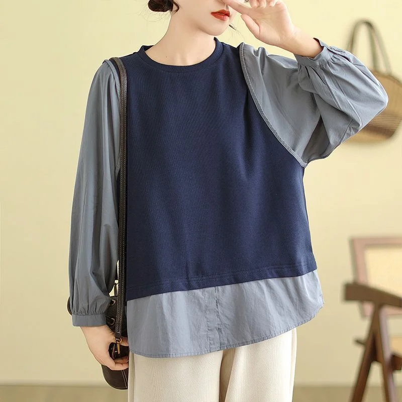 Women's Autumn and Winter New Round Neck Top High-end Loose Fake Two-piece Long-sleeved Shirt
Women's Autumn and Winter New Round Neck Top High-end Loose Fake Two-piece Long-sleeved Shirt