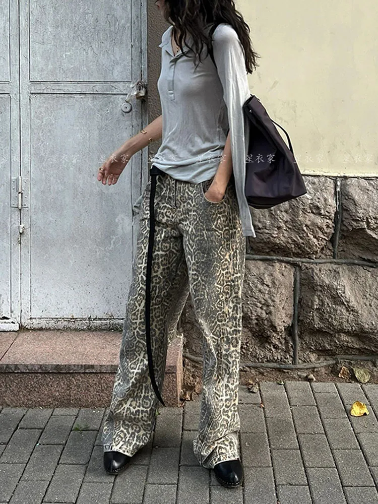 American Retro Washed Leopard Print Jeans Unisex Spring Summer Street Style Y2K Hip Hop High Waisted Wide Leg Straight Pants
American Retro Washed Leopard Print Jeans Unisex Spring Summer Street Style Y2K Hip Hop High Waisted Wide Leg Straight Pants