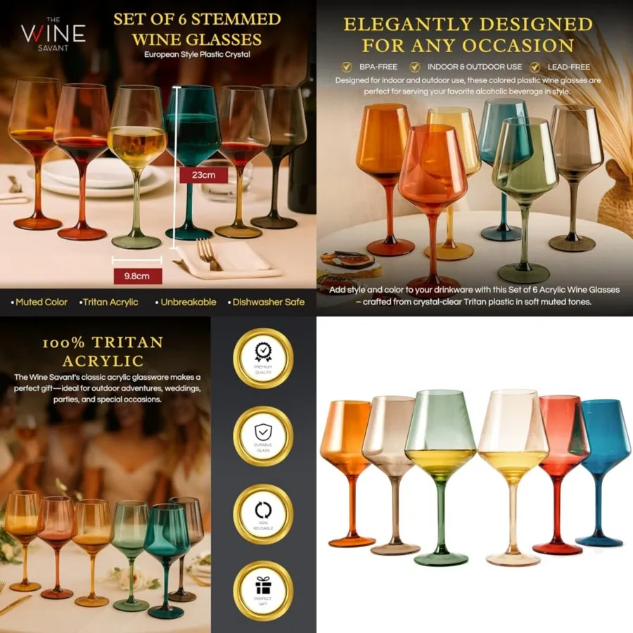 European Style Plastic Crystal, Wine Glasses Set of 6 Acrylic Tritan Drinkware, Unbreakable Muted Color Shatterproof BPA-free,
European Style Plastic Crystal, Wine Glasses Set of 6 Acrylic Tritan Drinkware, Unbreakable Muted Color Shatterproof BPA-free,