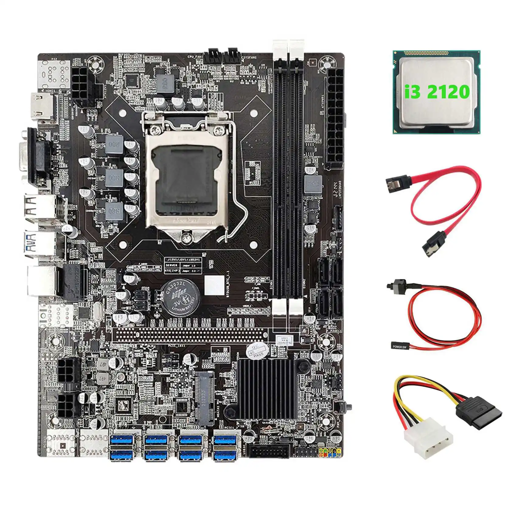 B75 ETH Miner Motherboard 8XPCIE to USB+I3 2120 CPU+4PIN IDE to SATA Cable+SATA Cable+Switch Cable LGA1155 Motherboard
B75 ETH Miner Motherboard 8XPCIE to USB+I3 2120 CPU+4PIN IDE to SATA Cable+SATA Cable+Switch Cable LGA1155 Motherboard