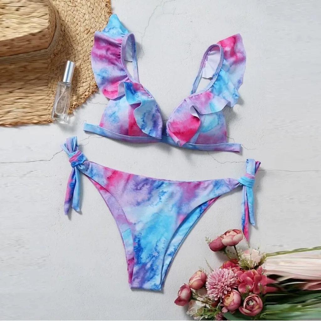Women Tie-Dye Bikinis Set Lace Up Adjustable Ruffled Spaghetti Strap Brazilian Swimwear Swimsuit Backless Beachwear Bathing Suit
Women Tie-Dye Bikinis Set Lace Up Adjustable Ruffled Spaghetti Strap Brazilian Swimwear Swimsuit Backless Beachwear Bathing Suit