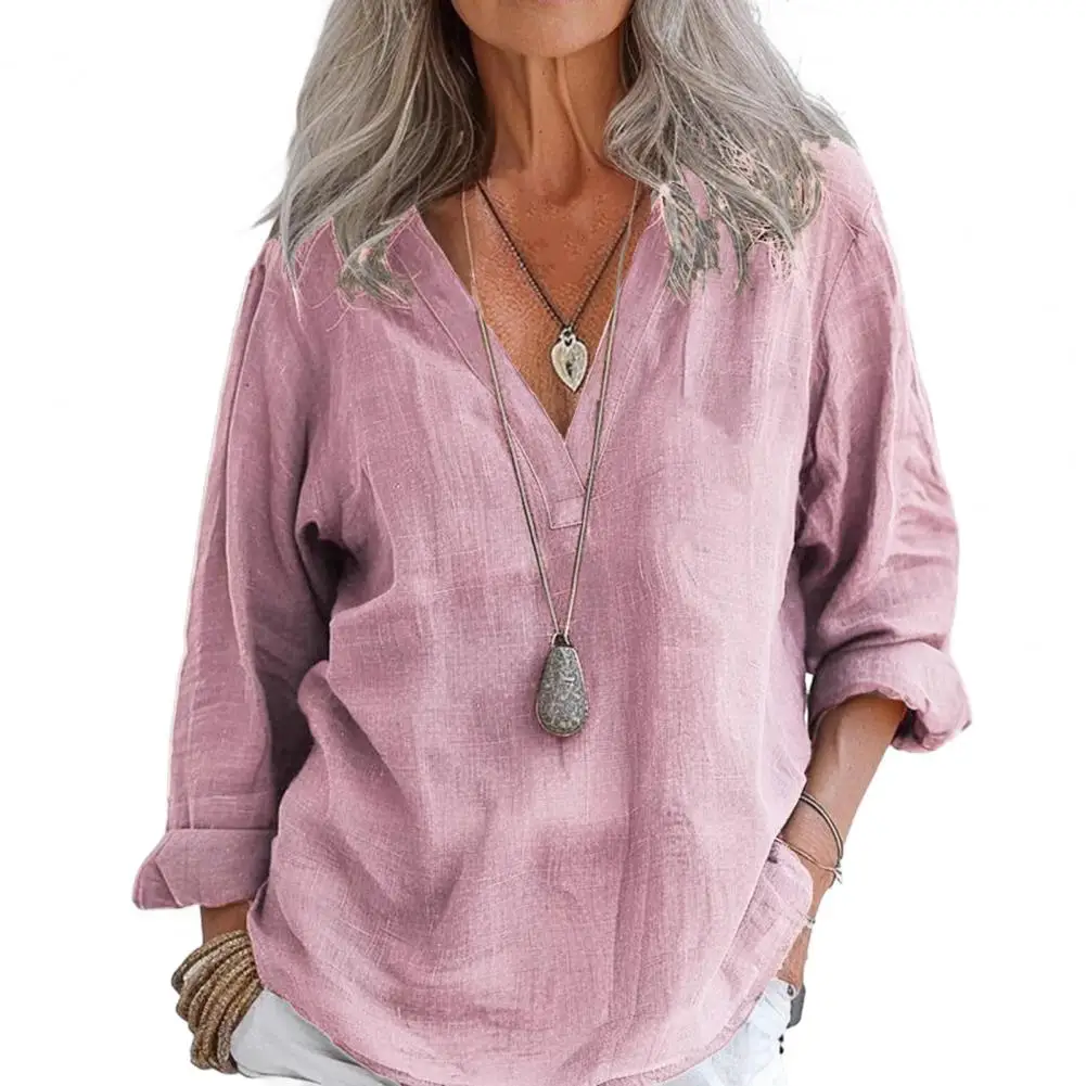 Women Shirt Elegant V-neck Long Sleeve Shirt for Work Office Wear Solid Color Pullover Top with Loose Clothing
Women Shirt Elegant V-neck Long Sleeve Shirt for Work Office Wear Solid Color Pullover Top with Loose Clothing