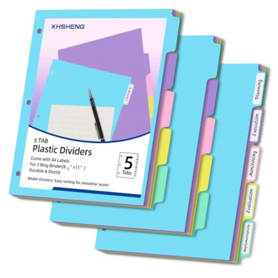 Binder Dividers with s, for 3 Ring Binder, Plastic File Dividers, Multicolor, Letter Size
Binder Dividers with s, for 3 Ring Binder, Plastic File Dividers, Multicolor, Letter Size