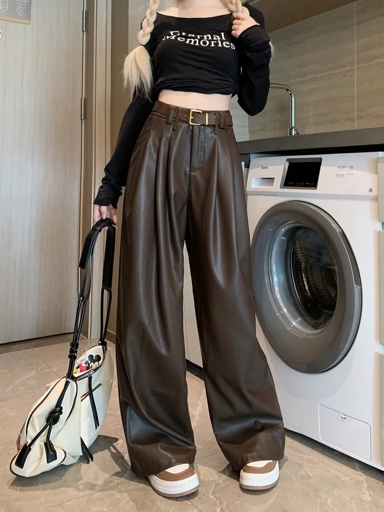 Black Leather Pants Women 2023 Autumn New High Waisted Button Pleated Full Length Pant Fashion Office Ladies Wide Leg Trousers
Black Leather Pants Women 2023 Autumn New High Waisted Button Pleated Full Length Pant Fashion Office Ladies Wide Leg Trousers