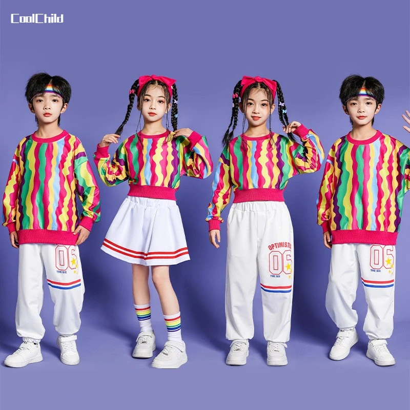 Girls Hip Hop Rainbow Striped Crop Top Street Dance Skirts Boys Sweatshirt Joggers Pants Kids Jazz Clothes Sets Child Streetwear
Girls Hip Hop Rainbow Striped Crop Top Street Dance Skirts Boys Sweatshirt Joggers Pants Kids Jazz Clothes Sets Child Streetwear