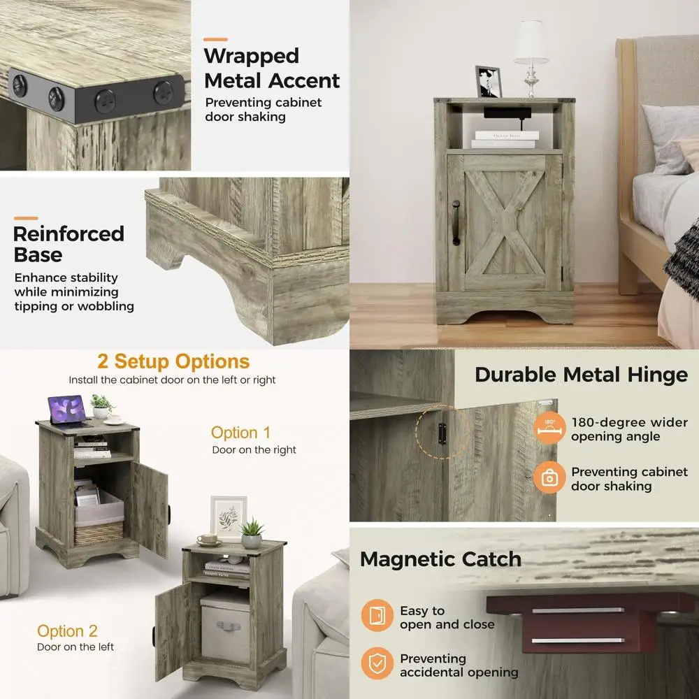 Grey Rustic Large Wooden Nightstand with Charging Station and Storage for Bedroom and Home Office
Grey Rustic Large Wooden Nightstand with Charging Station and Storage for Bedroom and Home Office