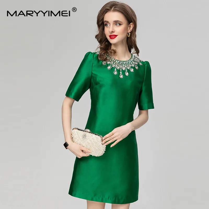 MARYYIMEI New Fashion Runway Designer Women's Round Neck Short-Sleeved Beaded Diamond Green Vintage MIDI Dress
MARYYIMEI New Fashion Runway Designer Women's Round Neck Short-Sleeved Beaded Diamond Green Vintage MIDI Dress
