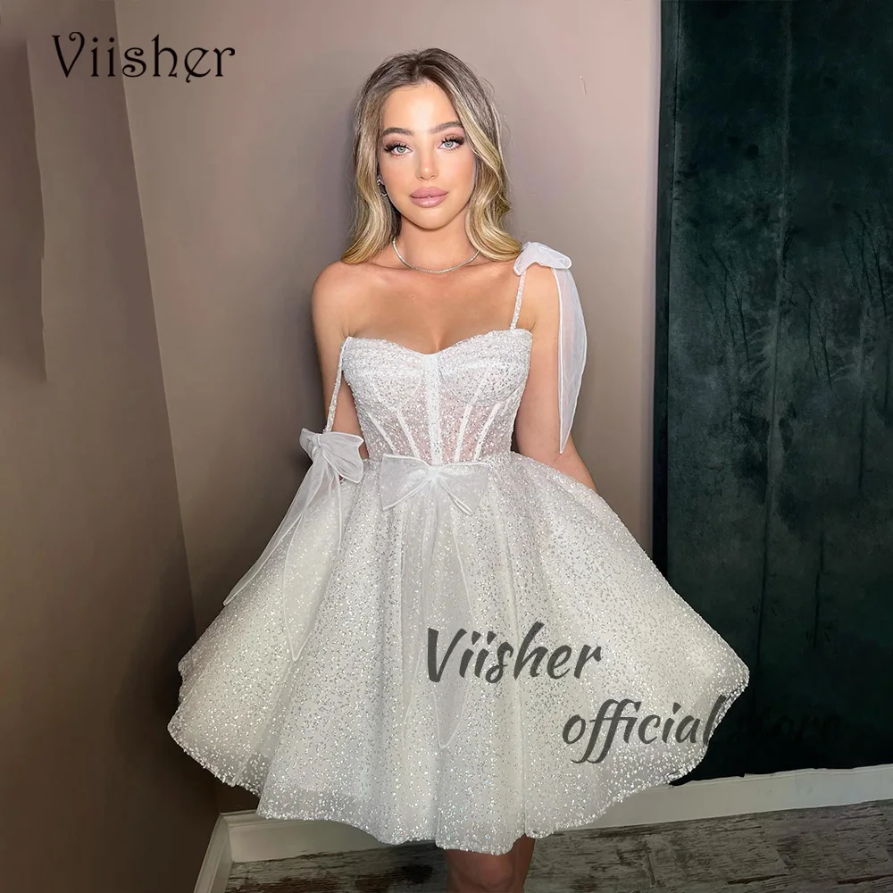 Sparkly Sequins Short Wedding Dresses Bow Straps Bone Corset Sweetheart Fairy Prom Party Dress 2023 Bridal Gowns
Sparkly Sequins Short Wedding Dresses Bow Straps Bone Corset Sweetheart Fairy Prom Party Dress 2023 Bridal Gowns