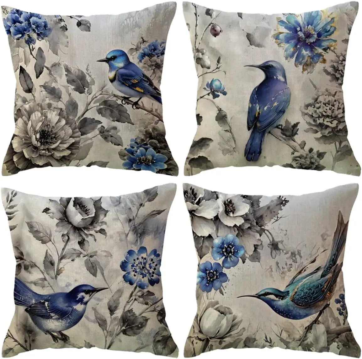 4Pcs Watercolor Blue Bird Throw Pillow Covers, Grey Floral and Avian Art Cushion Cases for Sofa Living Room Bedroom Home Decor
4Pcs Watercolor Blue Bird Throw Pillow Covers, Grey Floral and Avian Art Cushion Cases for Sofa Living Room Bedroom Home Decor