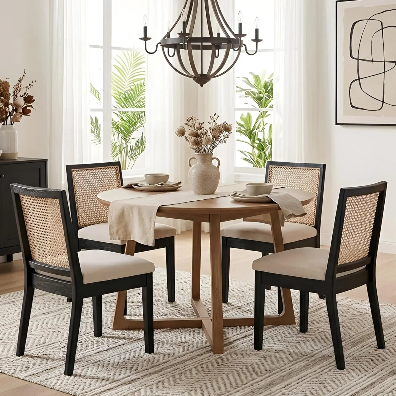 Farmhouse Rattan Dining Chairs Set Of 4, Mid Century Modern Kitchen & Dining Room Chairs, Cane Upholstered Kitchen, Customized
Farmhouse Rattan Dining Chairs Set Of 4, Mid Century Modern Kitchen & Dining Room Chairs, Cane Upholstered Kitchen, Customized