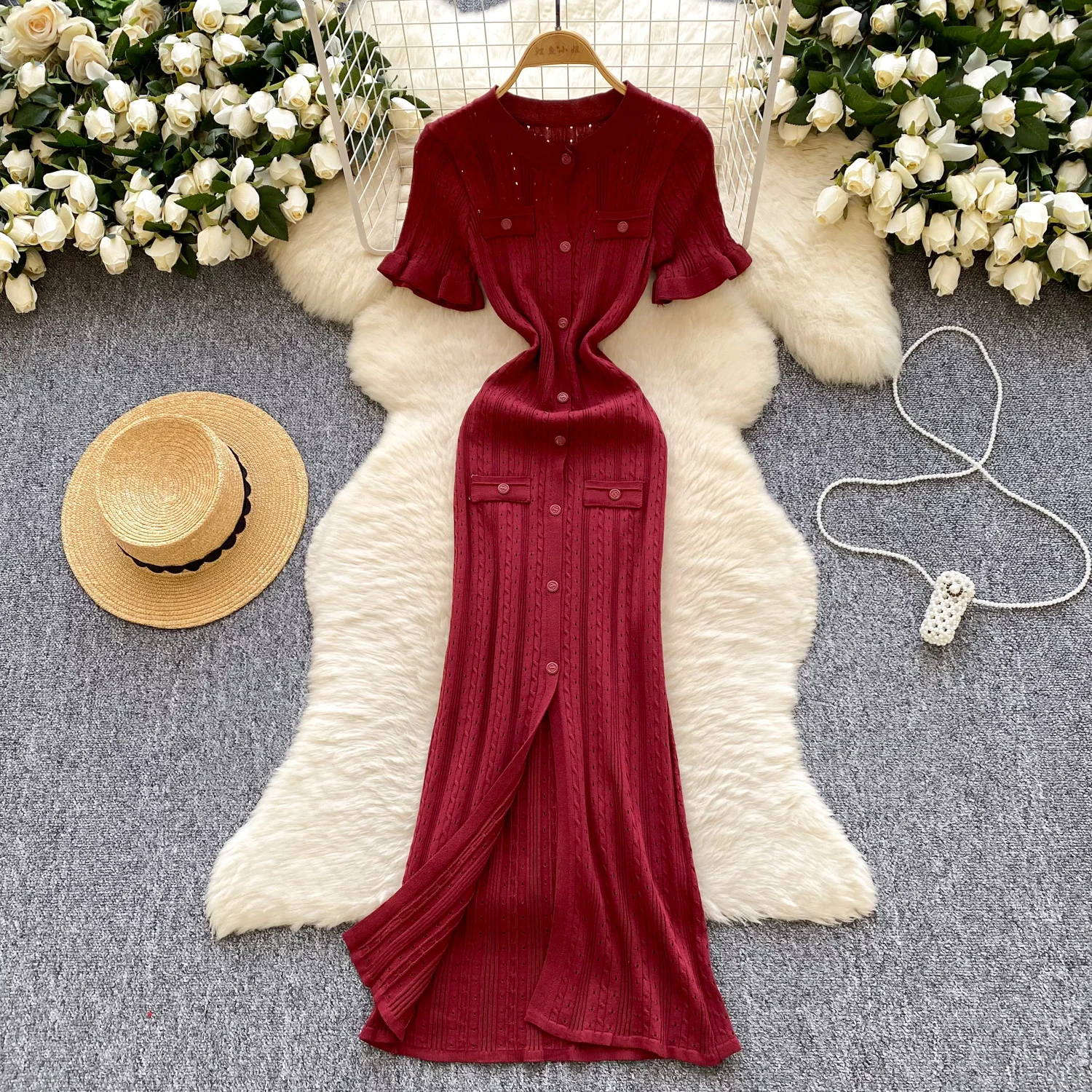 ALPHALMODA Simple Dress, Women Summer Single-breasted, Hollow Knitted Dress, Short Sleeve, A-line Casual Dress
ALPHALMODA Simple Dress, Women Summer Single-breasted, Hollow Knitted Dress, Short Sleeve, A-line Casual Dress