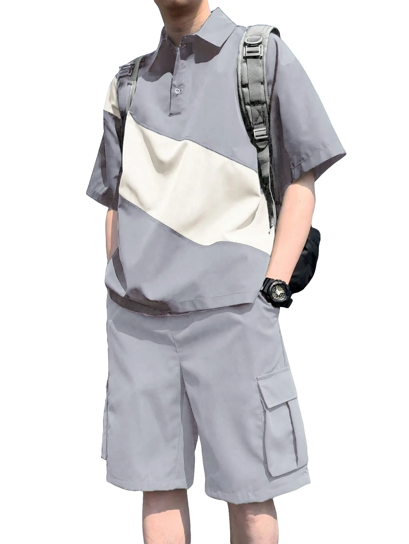 Summer trendy brand color-blocked and spliced men's lapel short-sleeved short pants loose sporty suit with a Hong Kong style
Summer trendy brand color-blocked and spliced men's lapel short-sleeved short pants loose sporty suit with a Hong Kong style