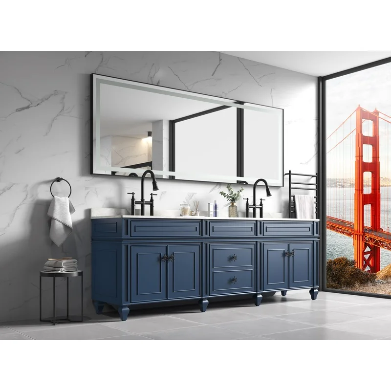 96in W x 36in H Framed LED Bathroom Vanity Mirror with 3 Color Lighting, Polished Crystal Finish, Wall-Mounted
96in W x 36in H Framed LED Bathroom Vanity Mirror with 3 Color Lighting, Polished Crystal Finish, Wall-Mounted