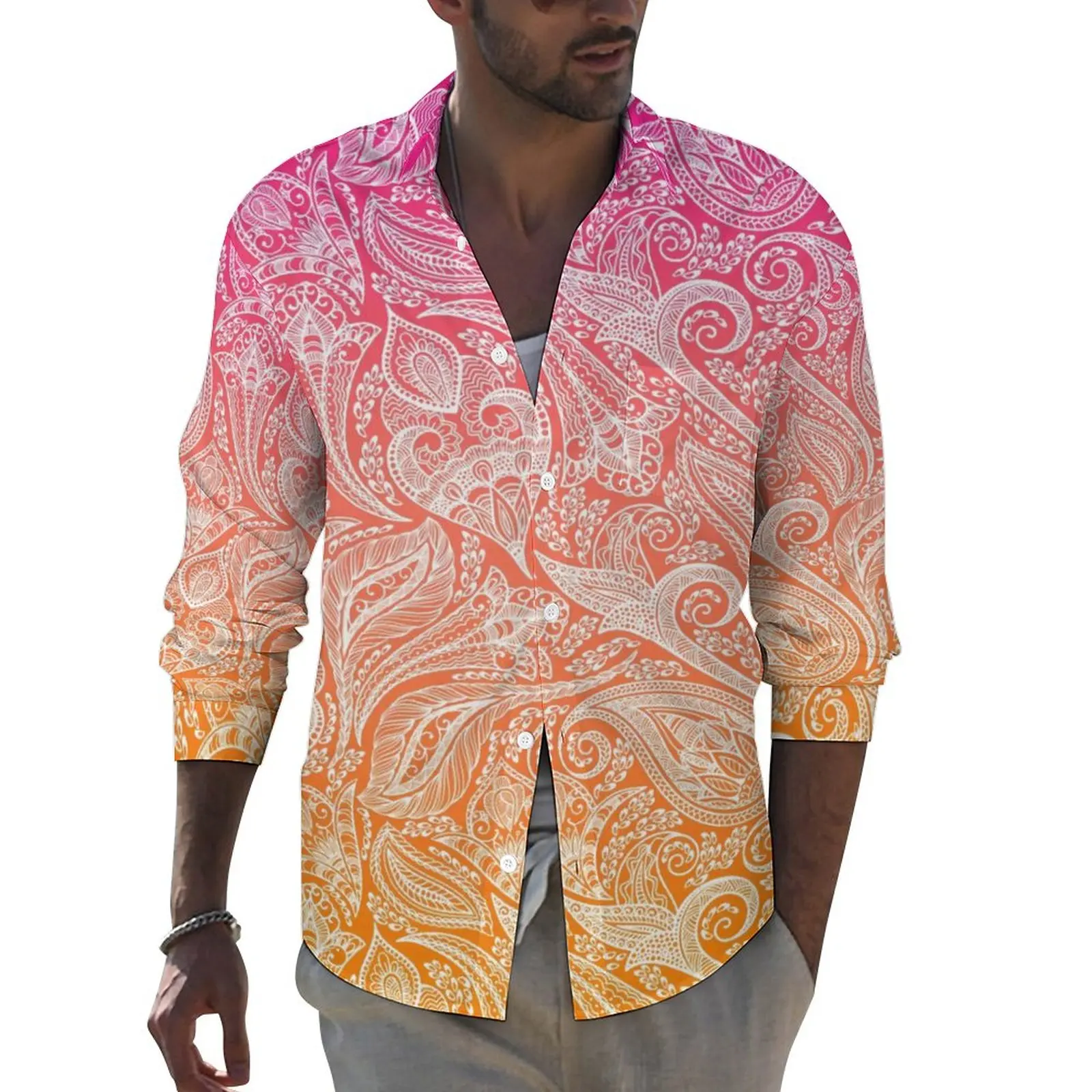 Orange Ombre Shirt Man White Paisley Print Casual Shirts Autumn Stylish Graphic Blouses Long Sleeve Fashion Oversized Tops Gift
Orange Ombre Shirt Man White Paisley Print Casual Shirts Autumn Stylish Graphic Blouses Long Sleeve Fashion Oversized Tops Gift