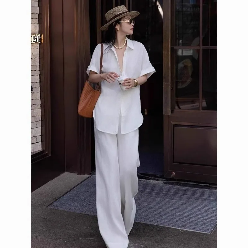 Women's Linen 2-Piece Set Short Sleeve Shirt Wide Leg Pants French Style Summer Outfit
Women's Linen 2-Piece Set Short Sleeve Shirt Wide Leg Pants French Style Summer Outfit