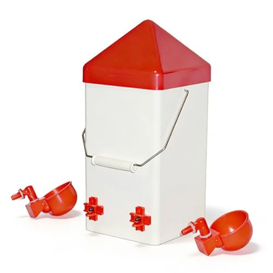 Hanging Chicken Waterer, 1 Gallon PVC Chicken Waterer with 2 Auto-Fill Cups and Horizontal Nipples, Hooks for 20mm×20mm+ Mesh,
Hanging Chicken Waterer, 1 Gallon PVC Chicken Waterer with 2 Auto-Fill Cups and Horizontal Nipples, Hooks for 20mm×20mm+ Mesh,