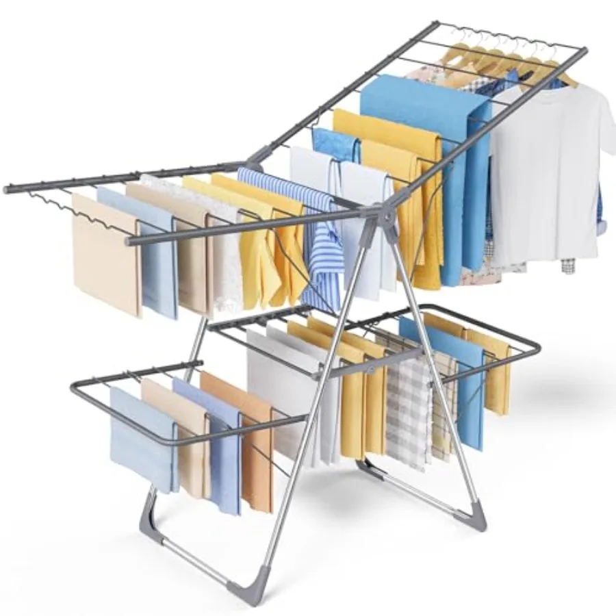Foldable 2-Level Clothes Drying Rack with Height-Adjustable Wings for Clothing Bedding Indoor Outdoor Free-Standing Space-Savin
Foldable 2-Level Clothes Drying Rack with Height-Adjustable Wings for Clothing Bedding Indoor Outdoor Free-Standing Space-Savin