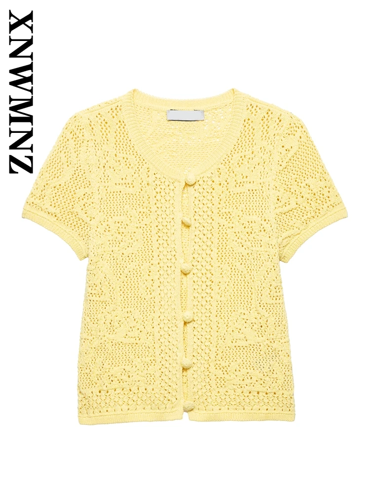 XNWMNZ 2025 Summer Woman Fashion Commuting Short Sleeve Crochet Knitted Cardigan Elegant Simple Lady Yellow O-Collar Sweater
XNWMNZ 2025 Summer Woman Fashion Commuting Short Sleeve Crochet Knitted Cardigan Elegant Simple Lady Yellow O-Collar Sweater