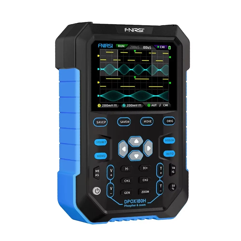 DPOX180H Двухканальный портативный цифровой осциллограф 180 МГц-3DB 2 в 1 Функция генератора сигналов Флуоресцентный дисплей ZOOM
DPOX180H Двухканальный портативный цифровой осциллограф 180 МГц-3DB 2 в 1 Функция генератора сигналов Флуоресцентный дисплей ZOOM