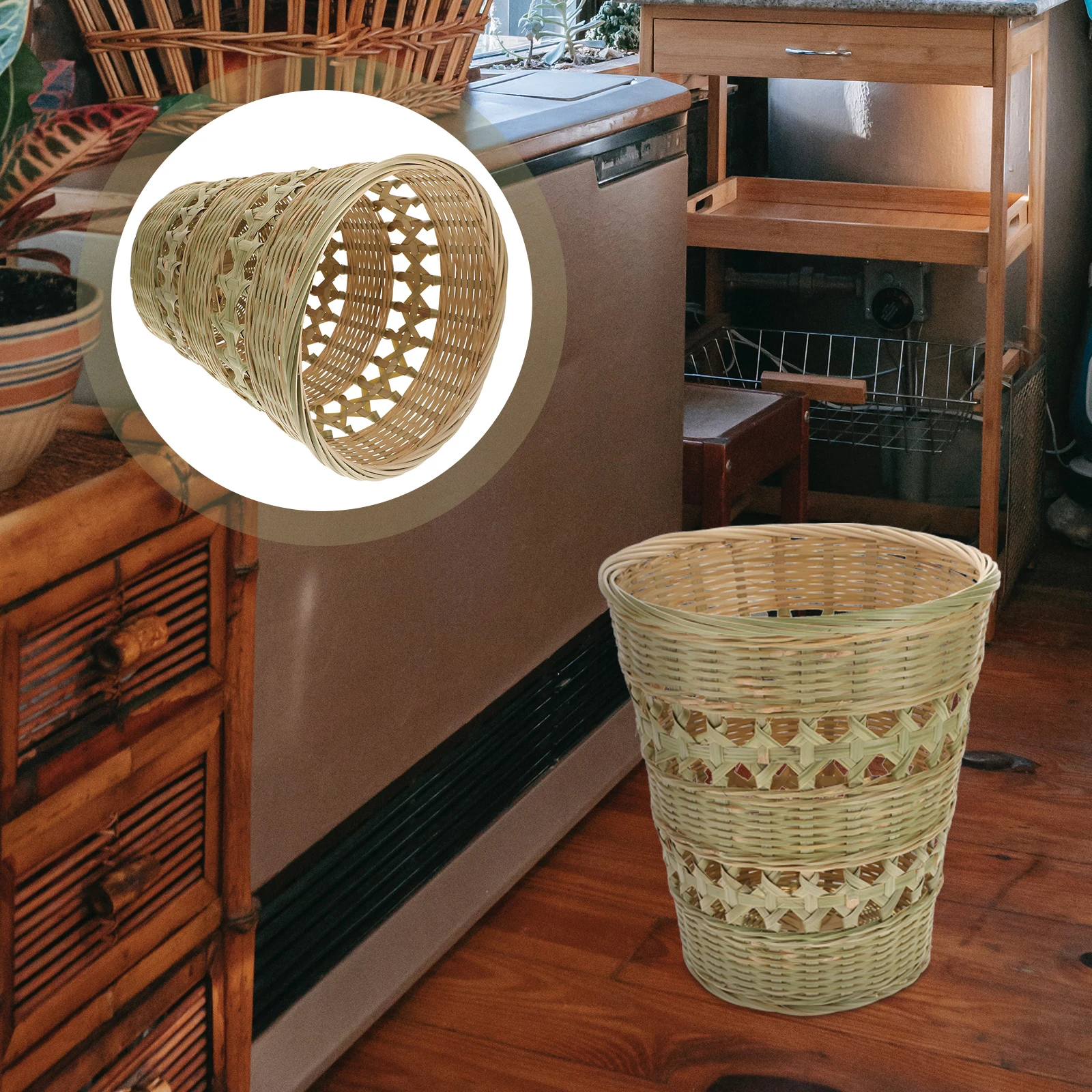 1Pcs Bamboo Woven Trash Can Manual Handwoven Wastepaper Basket Compact Storage Rustic Style Rubbish Container
1Pcs Bamboo Woven Trash Can Manual Handwoven Wastepaper Basket Compact Storage Rustic Style Rubbish Container