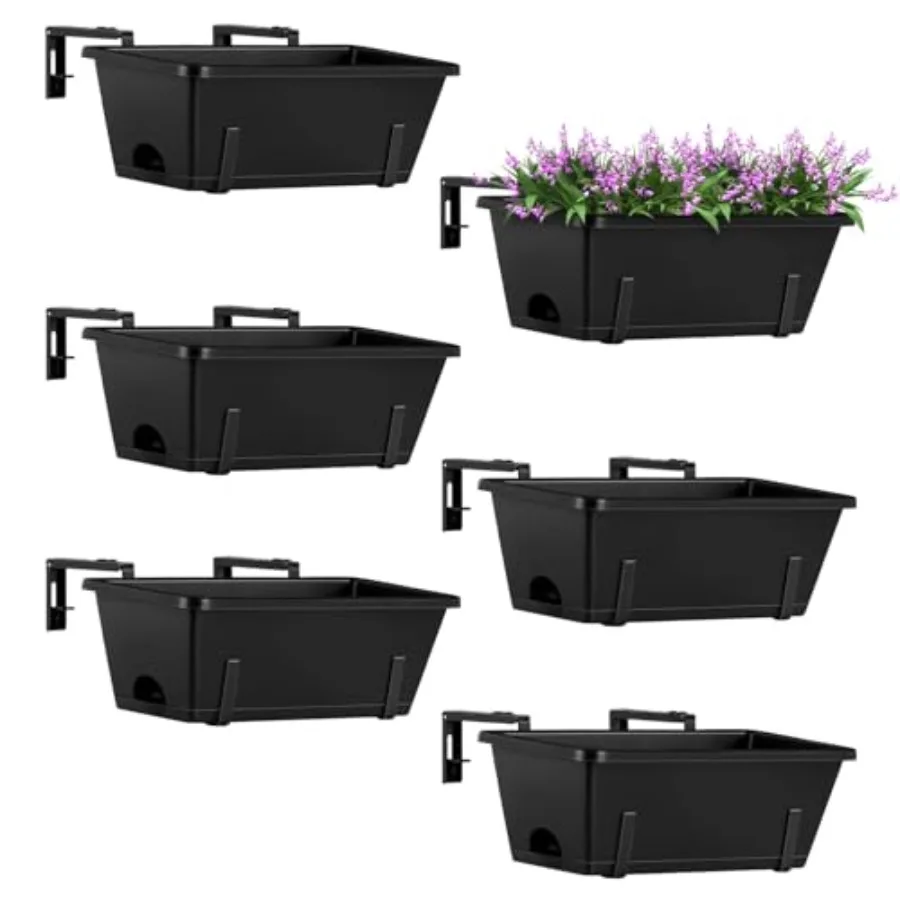 Garden railing planter brackets set: black metal, adjustable for deck/window boxes, with drainage holes, 6-pack
Garden railing planter brackets set: black metal, adjustable for deck/window boxes, with drainage holes, 6-pack