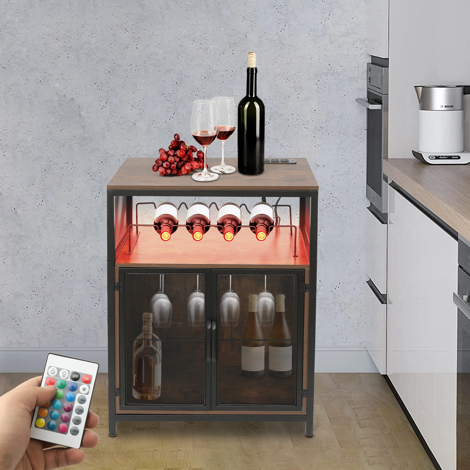 Free Standing Wine Rack Table Floor Bar Liquor Cabinet with Glass Holder, Plug & Remote RGB Light for Home Kitchen Dining Room
Free Standing Wine Rack Table Floor Bar Liquor Cabinet with Glass Holder, Plug & Remote RGB Light for Home Kitchen Dining Room