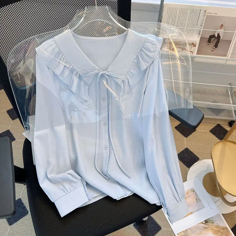 Women's Spring New Fashion Commute Solid Color Ruffles Doll Neck Drawstring Cardigan Button Long Sleeve Loose Chiffon Shirt Tops
Women's Spring New Fashion Commute Solid Color Ruffles Doll Neck Drawstring Cardigan Button Long Sleeve Loose Chiffon Shirt Tops