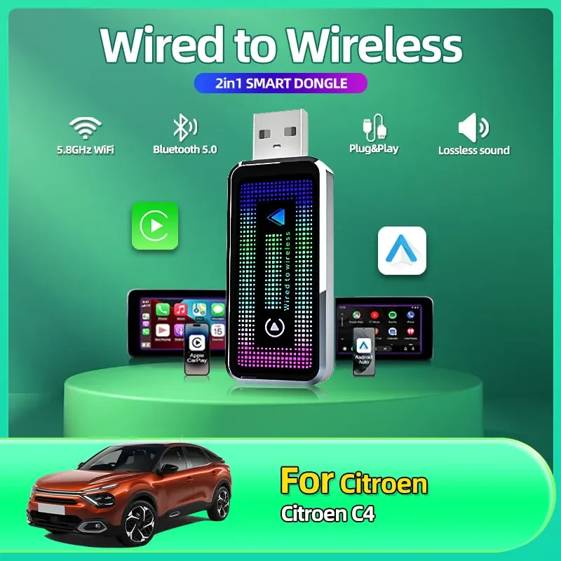 New 2 in 1 Mini Carplay Wireless Adapter seamless integration Android Auto For Apple USB Type-C Dongle in car For Citroen C4
New 2 in 1 Mini Carplay Wireless Adapter seamless integration Android Auto For Apple USB Type-C Dongle in car For Citroen C4