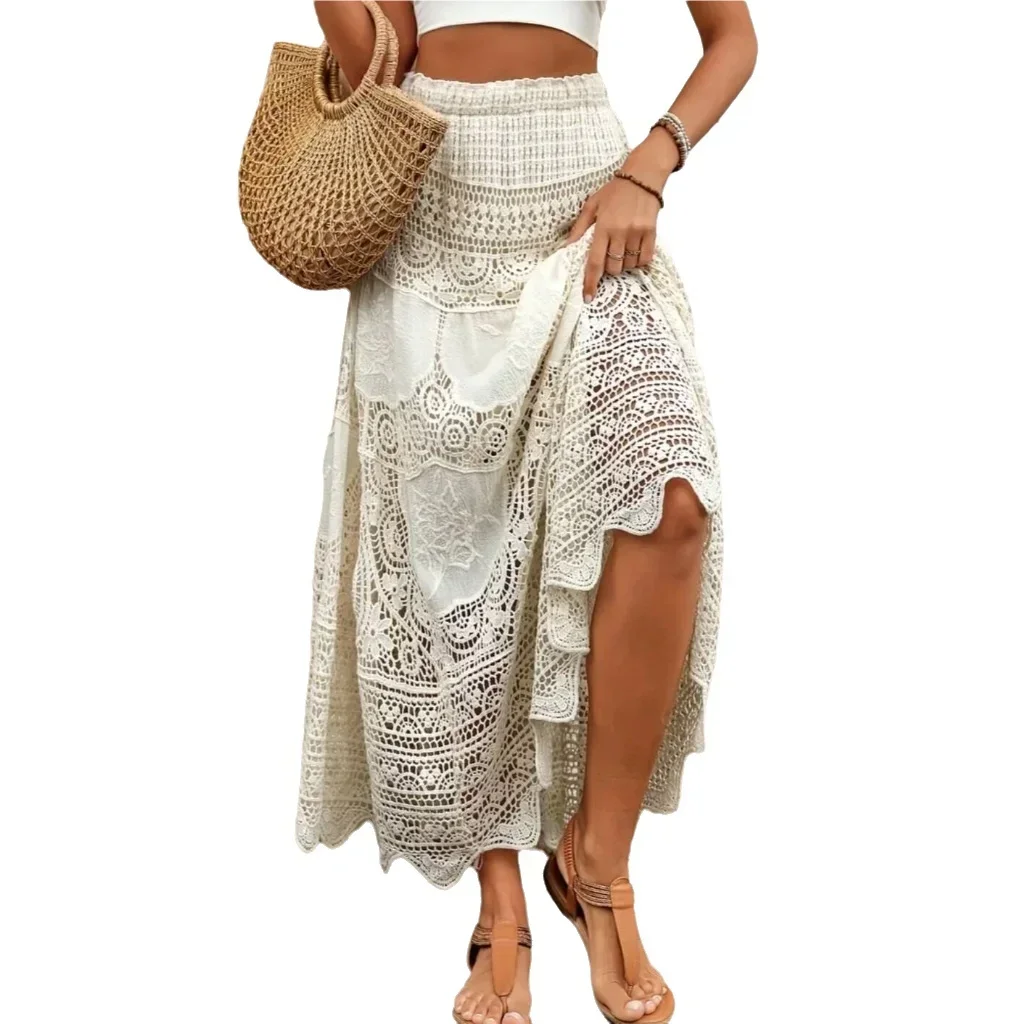 Embroidered Lace Maxi Skirt Hollow-out Crochet Knit A-line Long Skirt Bohemian Women Summer Beach Boho Resort Festival Outfit
Embroidered Lace Maxi Skirt Hollow-out Crochet Knit A-line Long Skirt Bohemian Women Summer Beach Boho Resort Festival Outfit