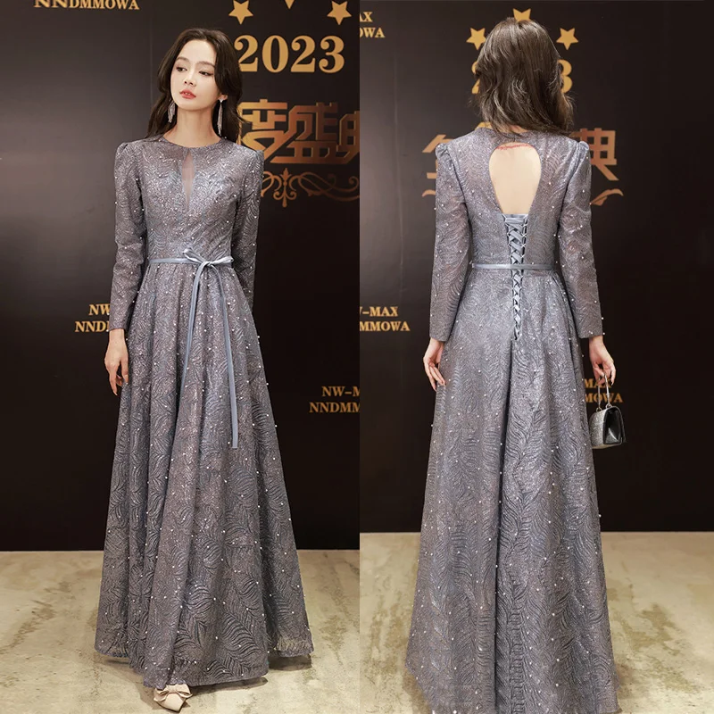 It's Yiiya O-Neck Pleat Floor-Length Lace Up A-Line Full Sleeves Gray Sequins Pearls Tulle Formal Dress Dress Woman Party A2808
It's Yiiya O-Neck Pleat Floor-Length Lace Up A-Line Full Sleeves Gray Sequins Pearls Tulle Formal Dress Dress Woman Party A2808