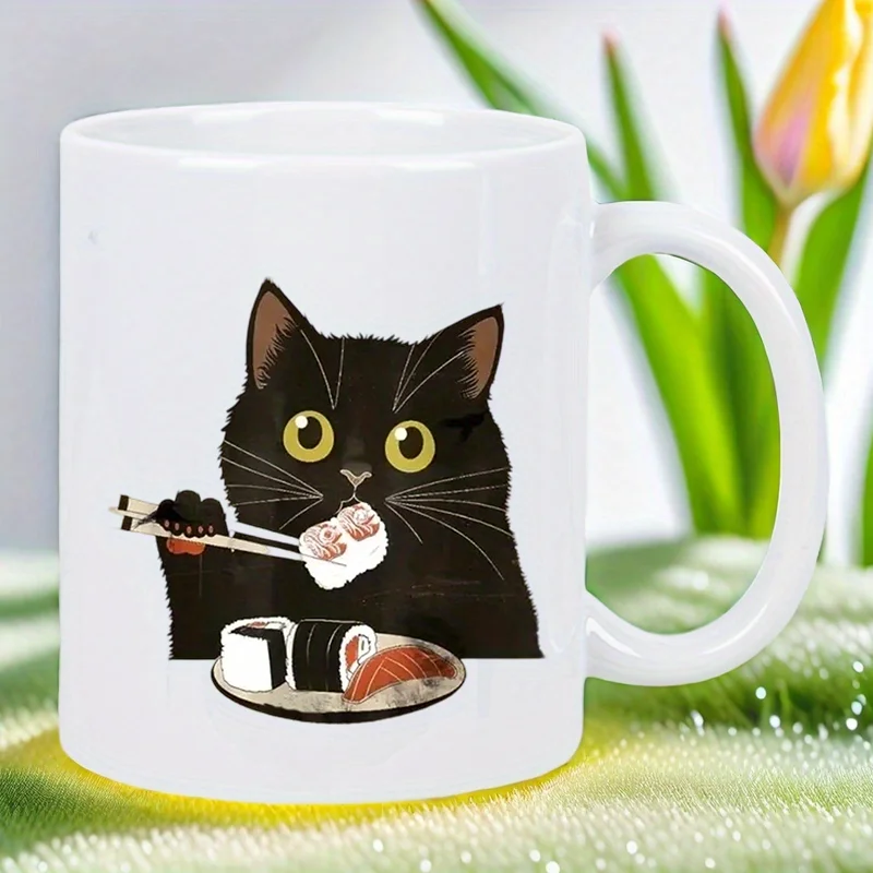 Керамическая кружка Cute Black Cat Sushi Lover — причудливая белая кофейная чашка с палочками для еды и дизайном суши, только ручная стирка, идеальный подарок
Керамическая кружка Cute Black Cat Sushi Lover — причудливая белая кофейная чашка с палочками для еды и дизайном суши, только ручная стирка, идеальный подарок