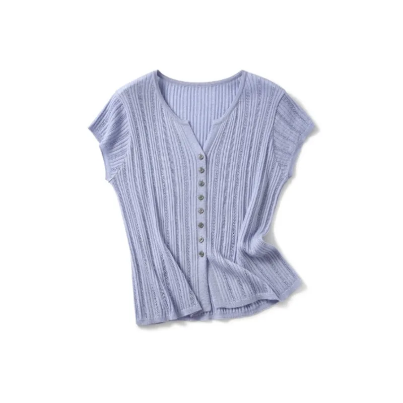 Autumn Silk Wool Knitted Cardigan Women V-neck Single Breasted Hollow Out Short Sleeve Knit Tops
Autumn Silk Wool Knitted Cardigan Women V-neck Single Breasted Hollow Out Short Sleeve Knit Tops