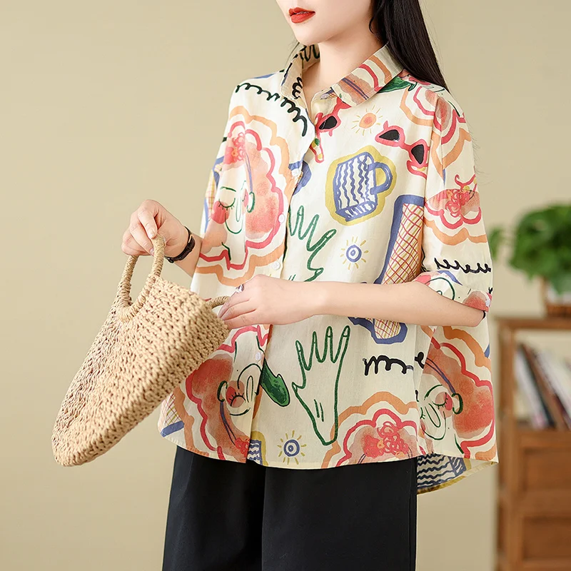 Loose Korean Style Shirt Graffiti Pocket Short Sleeve Square Collar Open Cardigan Summer New Arrival Women's Premium Fashion Top
Loose Korean Style Shirt Graffiti Pocket Short Sleeve Square Collar Open Cardigan Summer New Arrival Women's Premium Fashion Top